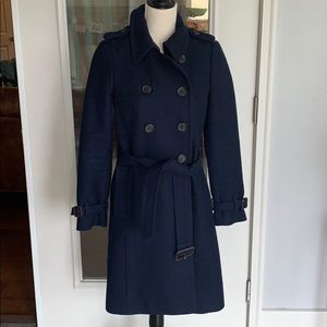 J. Crew navy wool cashmere trench coat, size 4